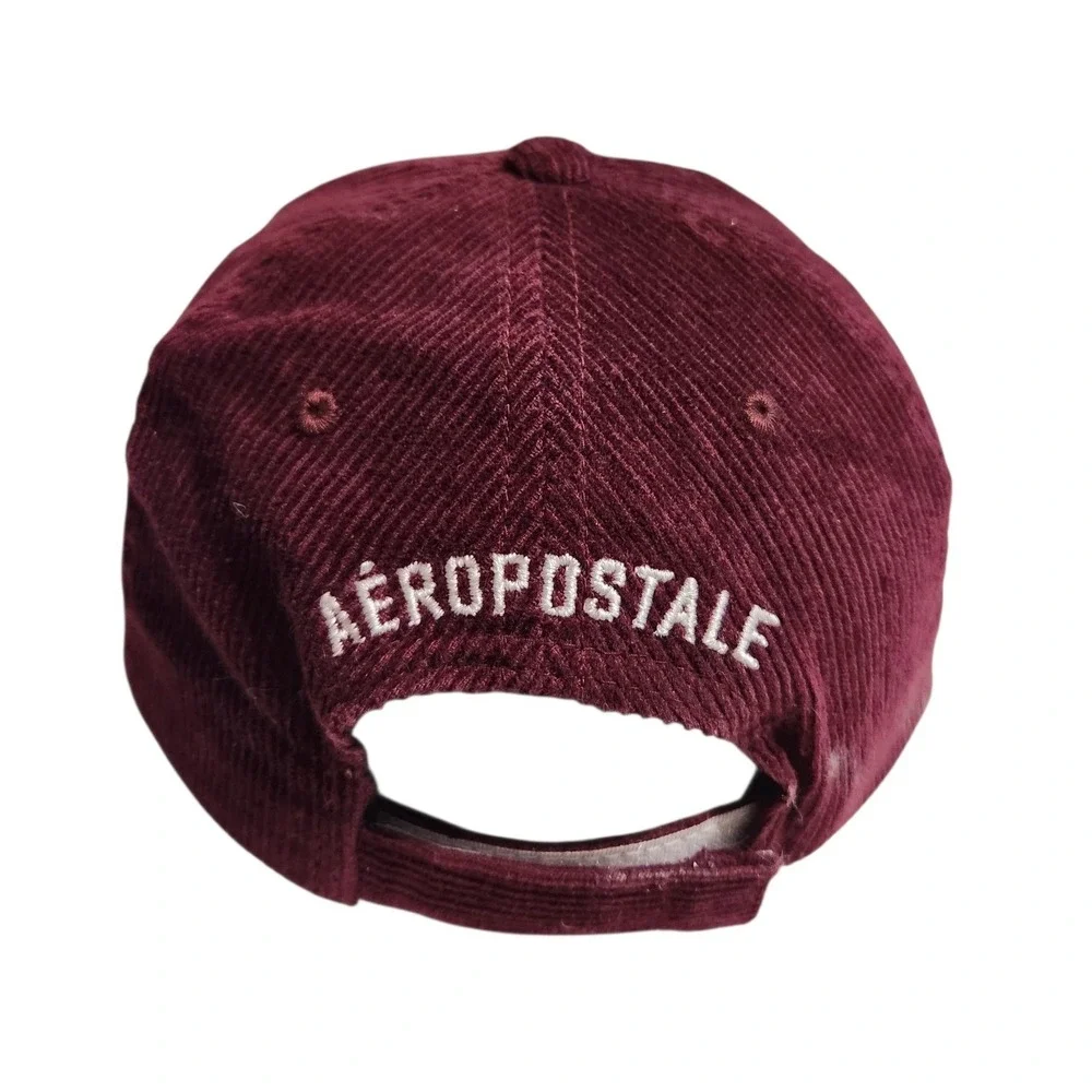 Aeropostale Mens Corduroy Baseball‎ Cap Maroon Varsity A 87 Adjustable Hat